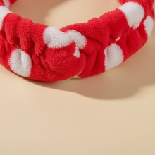 Bandeau Soin Visage Nœud Femme Peluche Rouge à Pois Blancs — Détail matière