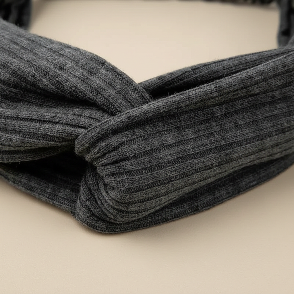 Bandeau Cheveux Torsadé Femme Côtelé Gris Anthracite — Détail matière