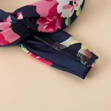 Bandeau Croisé Femme Tissu Bleu Marine Fleuri Rose — détail matière