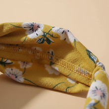 Bandeau Croisé Femme Tissu Jaune Moutarde Fleuri — détail matière