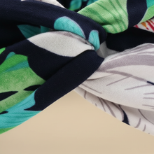 Bandeau Turban Croisé Femme Tissu Imprimé Tropical Bleu Marine Vert — détail matière