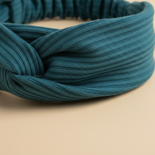 Bandeau Croisé Femme Tissu Côtelé Bleu Pétrole — détail matière