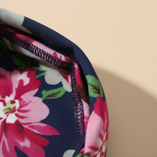 Bandeau Cheveux Fleurs Femme Tissu Bleu Marine Rose — Détail matière