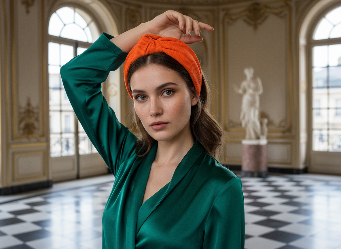 Serre Tête Nœud Femme Tissu Orange