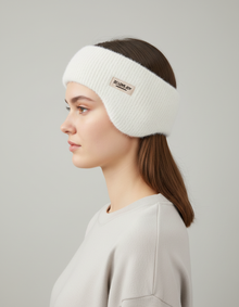 Bandeau Cache-Oreilles Femme Tissu Blanc — porté de profil