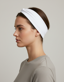 Bandeau Cheveux Sport Femme Tissu Blanc — porté de profil