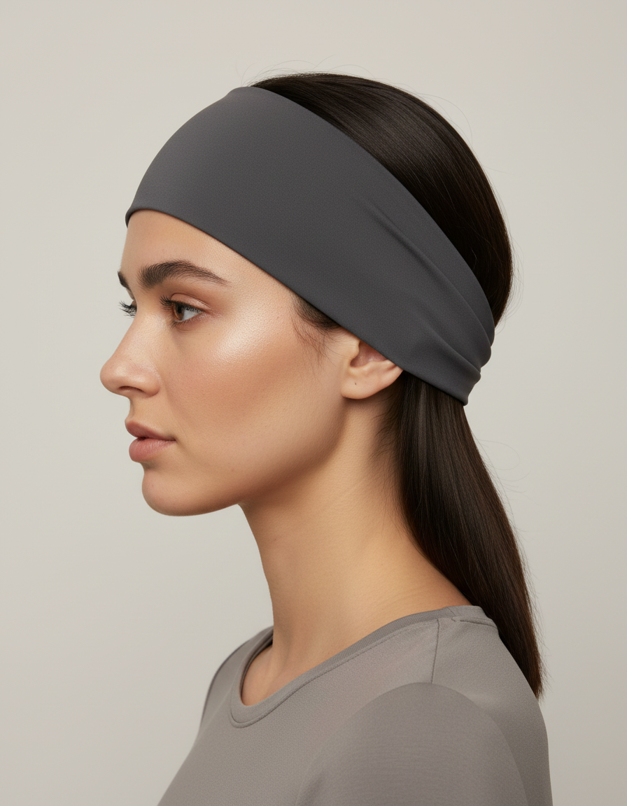 Bandeau Sport Homme Microfibre Gris Anthracite — porté de profil