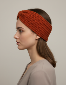 Bandeau Twist Femme Laine Polyester Terracotta — porté de profil