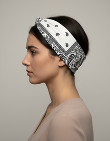 Bandeau Cheveux Bandana Torsadé Femme Tissu Noir — porté de profil