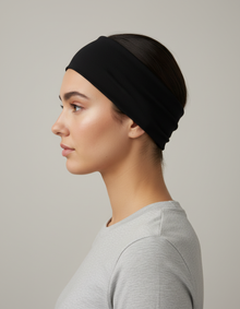 Bandeau Cheveux Uni Mixte Tissu Noir — porté de profil