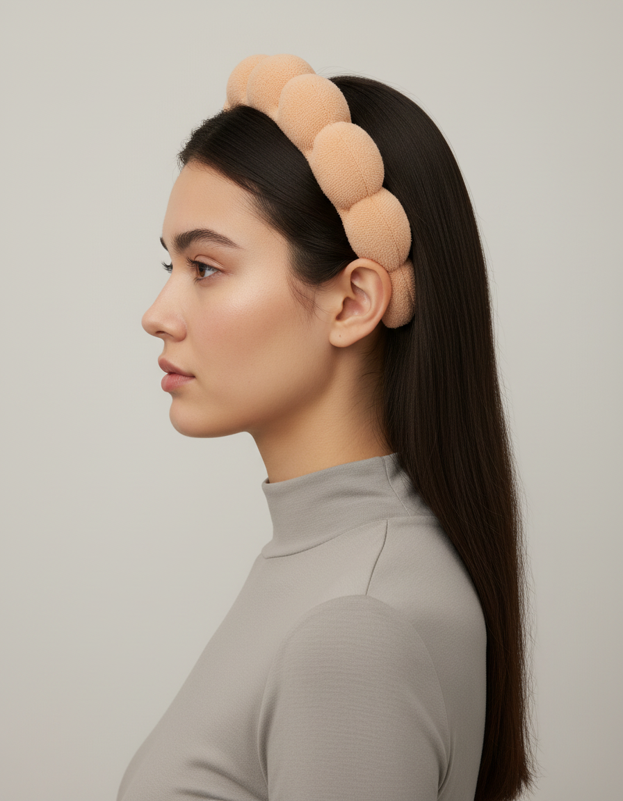 Bandeau Cheveux Matelassé Femme Éponge Beige Abricot