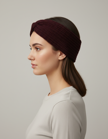 Bandeau Twist Femme Laine Polyester Bordeaux Foncé — porté de profil