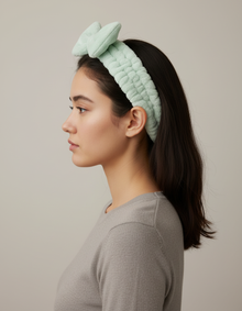 Bandeau Cheveux Nœud Femme Tissu Vert Menthe — porté de profil