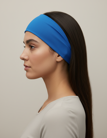 Bandeau Sport Homme Microfibre Bleu Azur — porté de profil