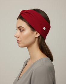 Bandeau Cheveux Torsadé Femme Tissu Rouge Bordeaux — porté de profil
