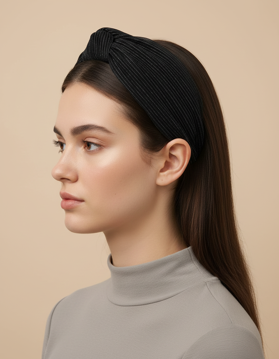 Serre Tête Plissé Femme Tissu Noir