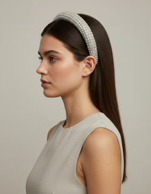 Serre-tête Mirage Gala Femme Cristaux Argent — porté de profil