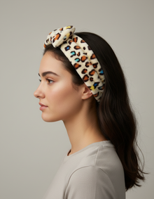 Bandeau Nœud Spa Femme Imprimé Léopard Crème Multicolore — Porté de profil