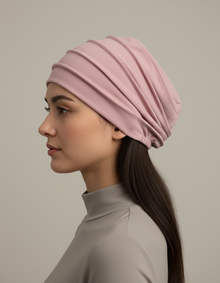 Bandeau Drapé Femme Uni Rose Pâle — porté de profil