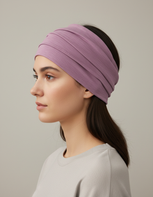 Bandeau Drapé Femme Uni Vieux Rose — porté de profil