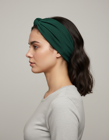 Bandeau Cheveux Large Uni Femme Vert Sapin — porté de profil