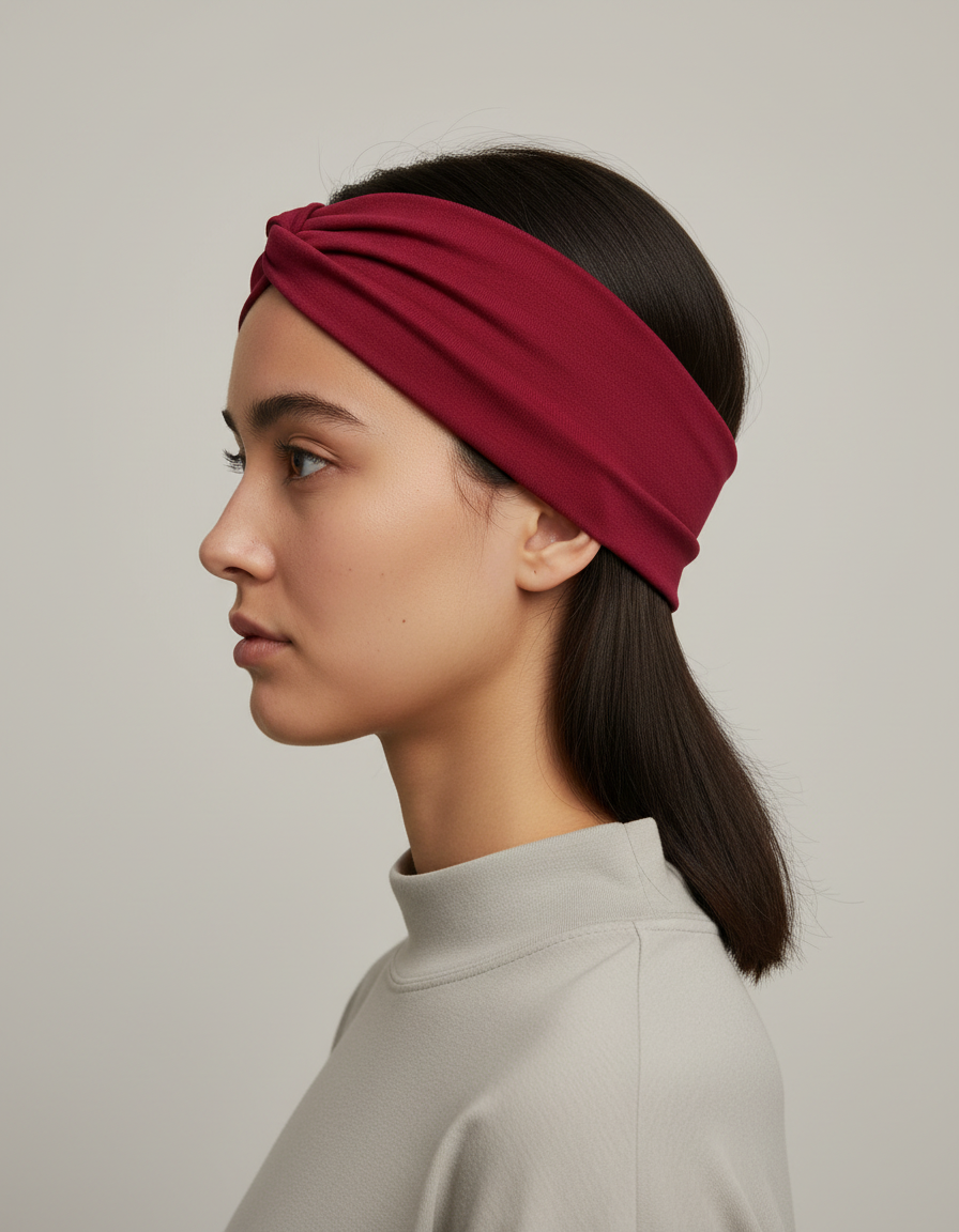 Bandeau Cheveux Sport Femme Tissu Rouge Foncé