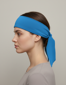 Bandeau Cheveux Bandana Unisexe Tissu Bleu — porté de profil