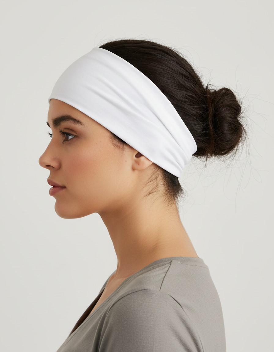 Bandeau Cheveux Uni Femme Tissu Blanc — porté de profil