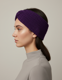 Bandeau Twist Femme Laine Polyester Violet Royal — porté de profil