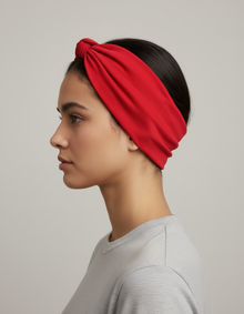 Bandeau Cheveux Large Uni Femme Rouge — porté de profil