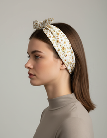 Bandeau Floral Femme Tissu Dentelle Ivoire — porté de profil