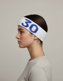 Bandeau Sport Numéro 30 Homme Blanc Bleu — porté de profil