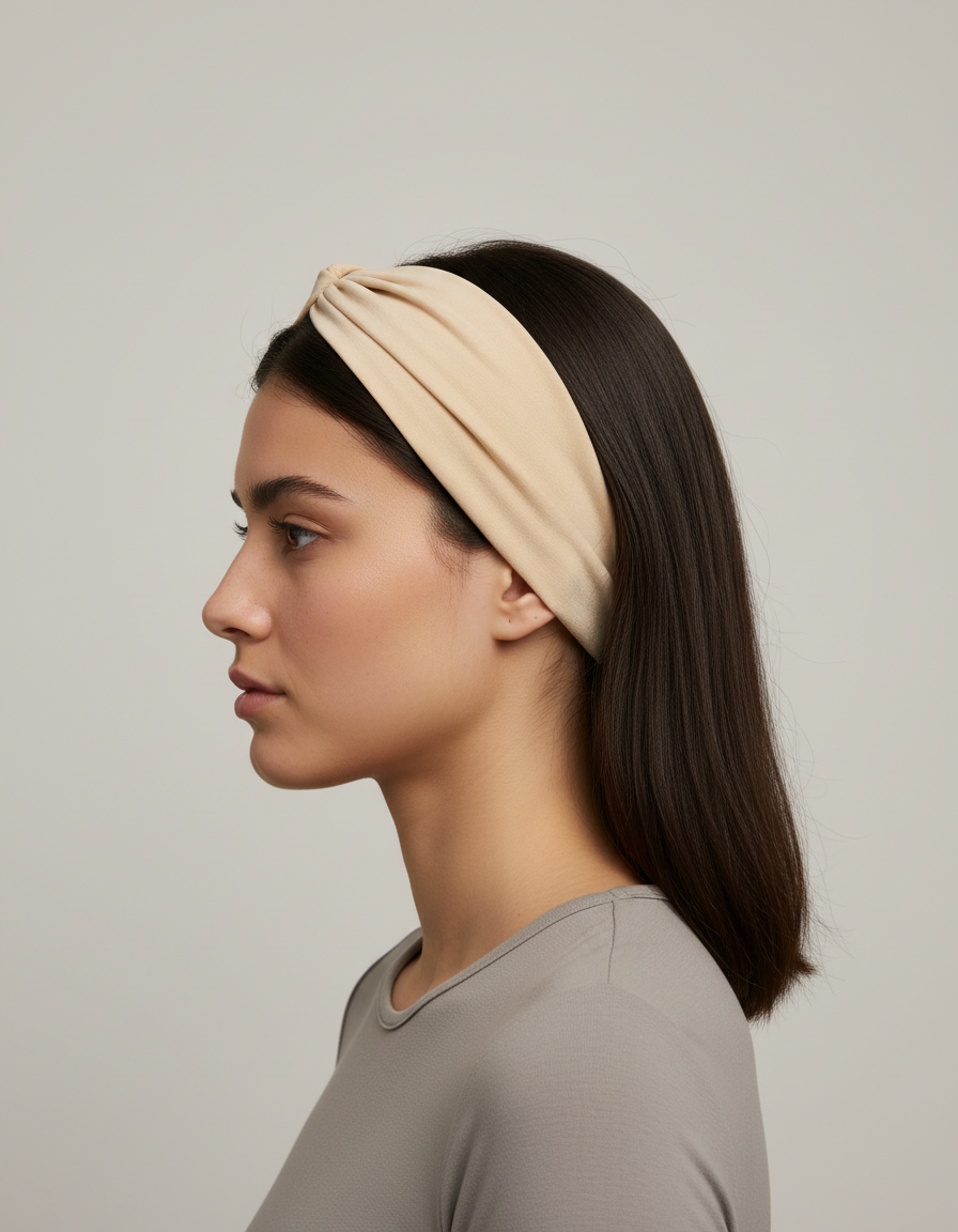 Bandeau Cheveux Sport Femme Tissu Beige