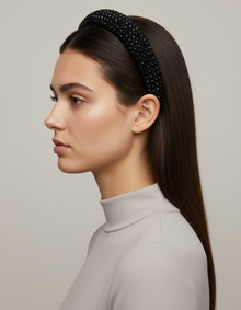 Serre-tête Onyx Femme Cristaux Noir — porté de profil