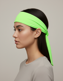 Bandeau Bandana Unisexe Tissu Vert Fluo — porté de profil