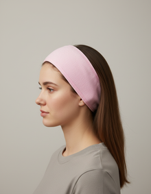 Bandeau Cheveux Uni Femme Microfibre  Rose Pâle — porté de profil