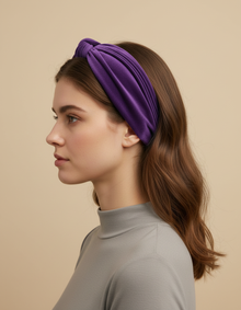 Bandeau Cheveux Large Uni Femme Violet — porté de profil