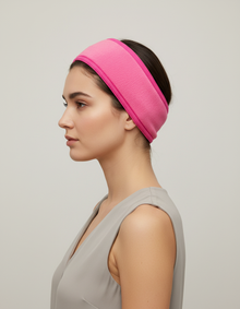 Bandeau Cheveux Uni Femme Microfibre Rose Fuchsia — porté de profil