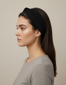 Bandeau Cheveux Torsadé Femme Jersey Noir — porté de profil