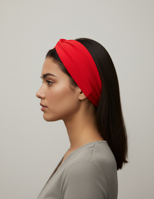 Bandeau Cheveux Sport Femme Tissu Rouge — porté de profil