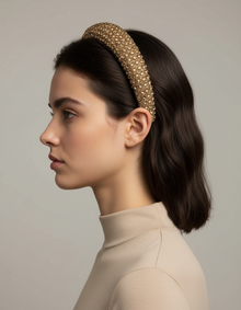 Serre-tête Champagne Femme Cristaux Doré — porté de profil