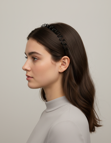 Serre-Tête Peigne Ouvert Homme Métal Noir — porté de profil