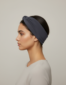 Bandeau Cheveux Torsadé Femme Jersey Gris Anthracite — Porté de profil