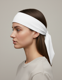 Bandeau Cheveux Bandana Unisexe Tissu Blanc — porté de profil