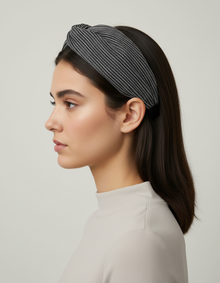 Serre Tête Plissé Femme Tissu Argent — porté de profil
