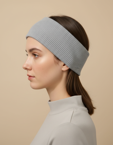 Bandeau Cheveux Côtelé Femme Tissu Gris Chiné — porté de profil