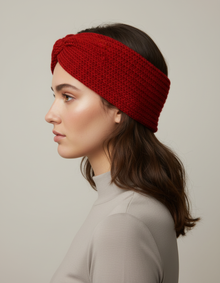 Bandeau Twist Femme Laine Polyester Rouge Coquelicot — Porté de profil