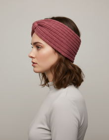 Bandeau Twist Femme Laine Polyester Rose Vieux Rose — Porté de profil