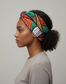 Bandeau Cheveux Abstrait Femme Tissu Multicolore — porté de profil