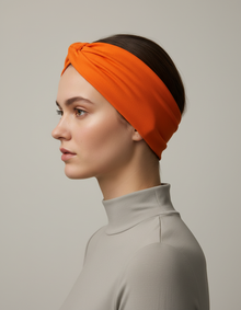 Bandeau Cheveux Sport Femme Tissu Orange — porté de profil
